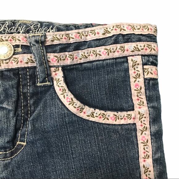 Baby Guess Pink Floral Ribbon & Embroidery Blue Jean Capris - 18M - Picture 3 of 11